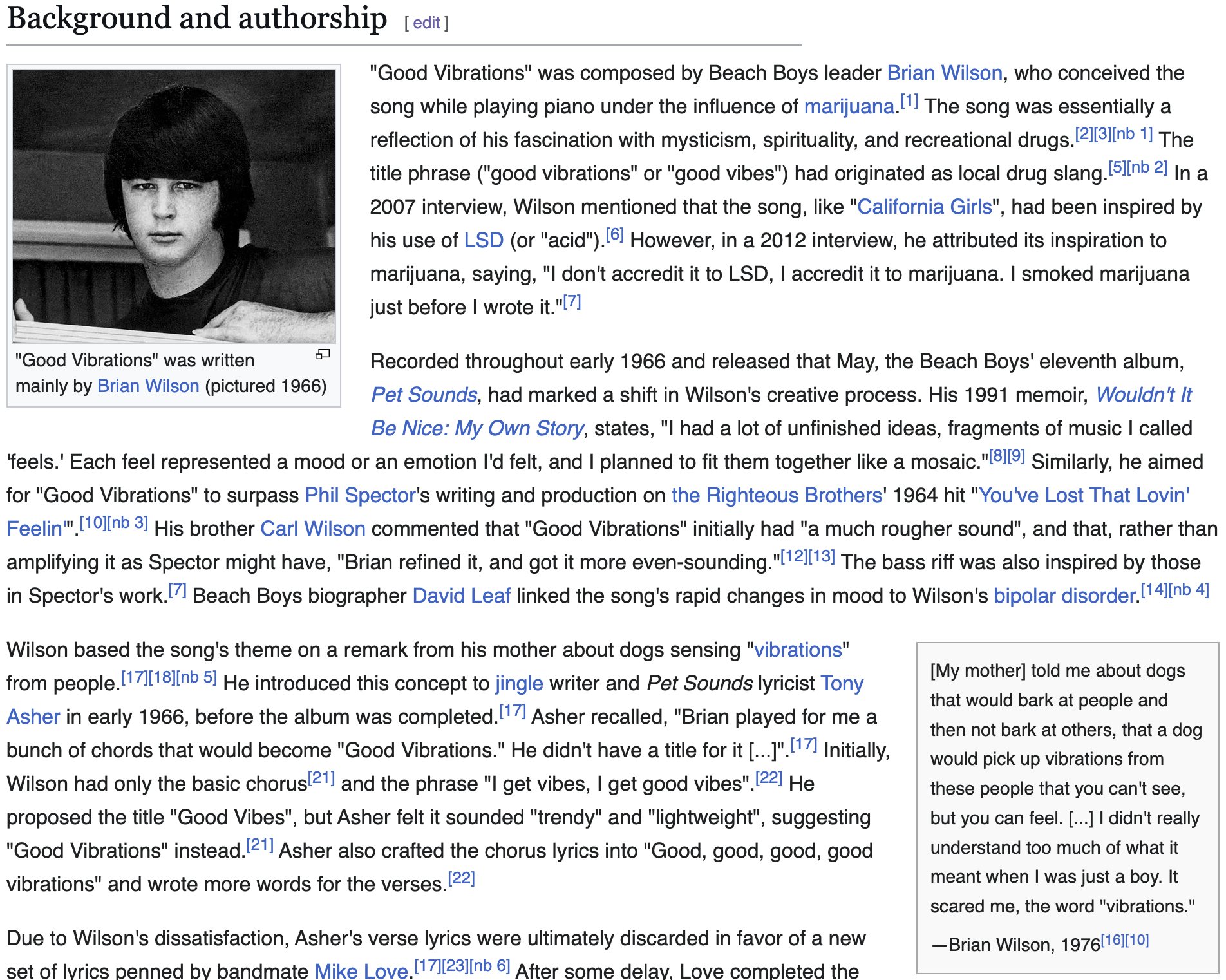 brian wilson mom quote about vibes