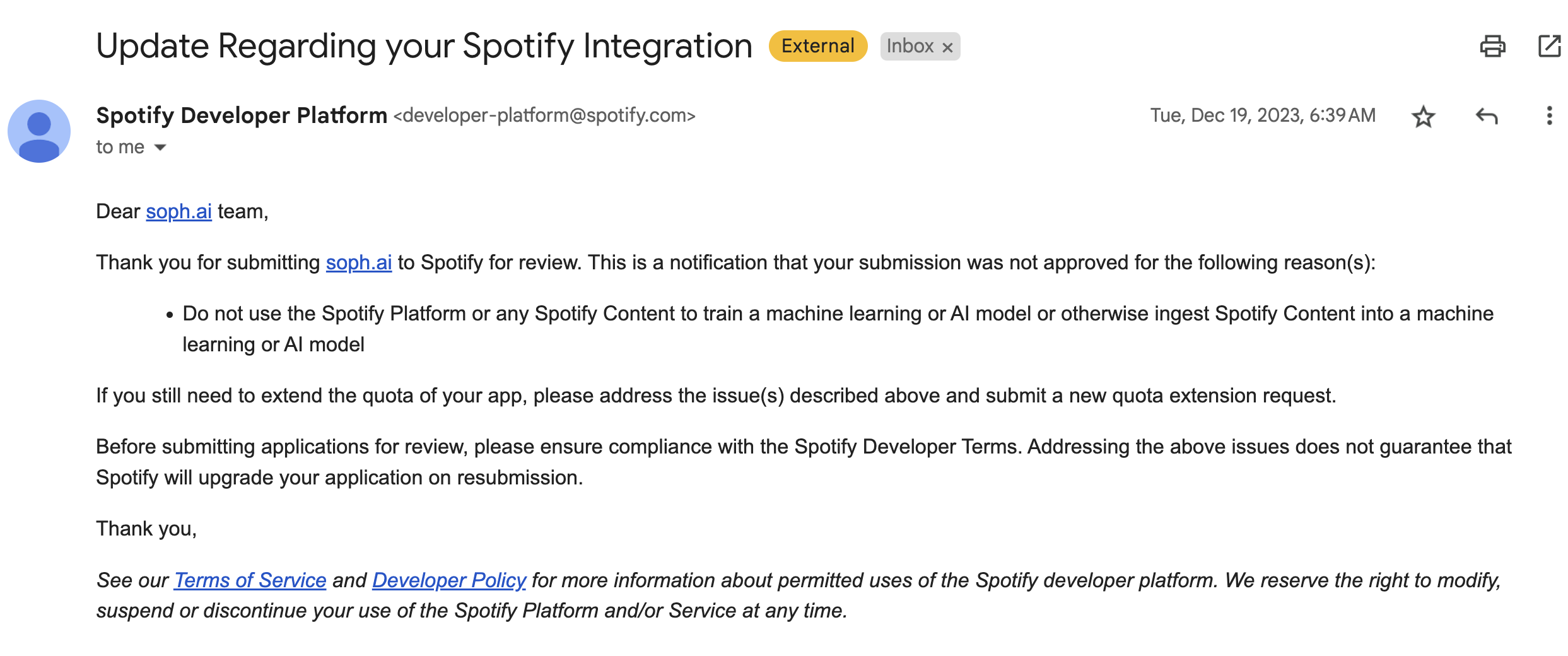 email rejecting request