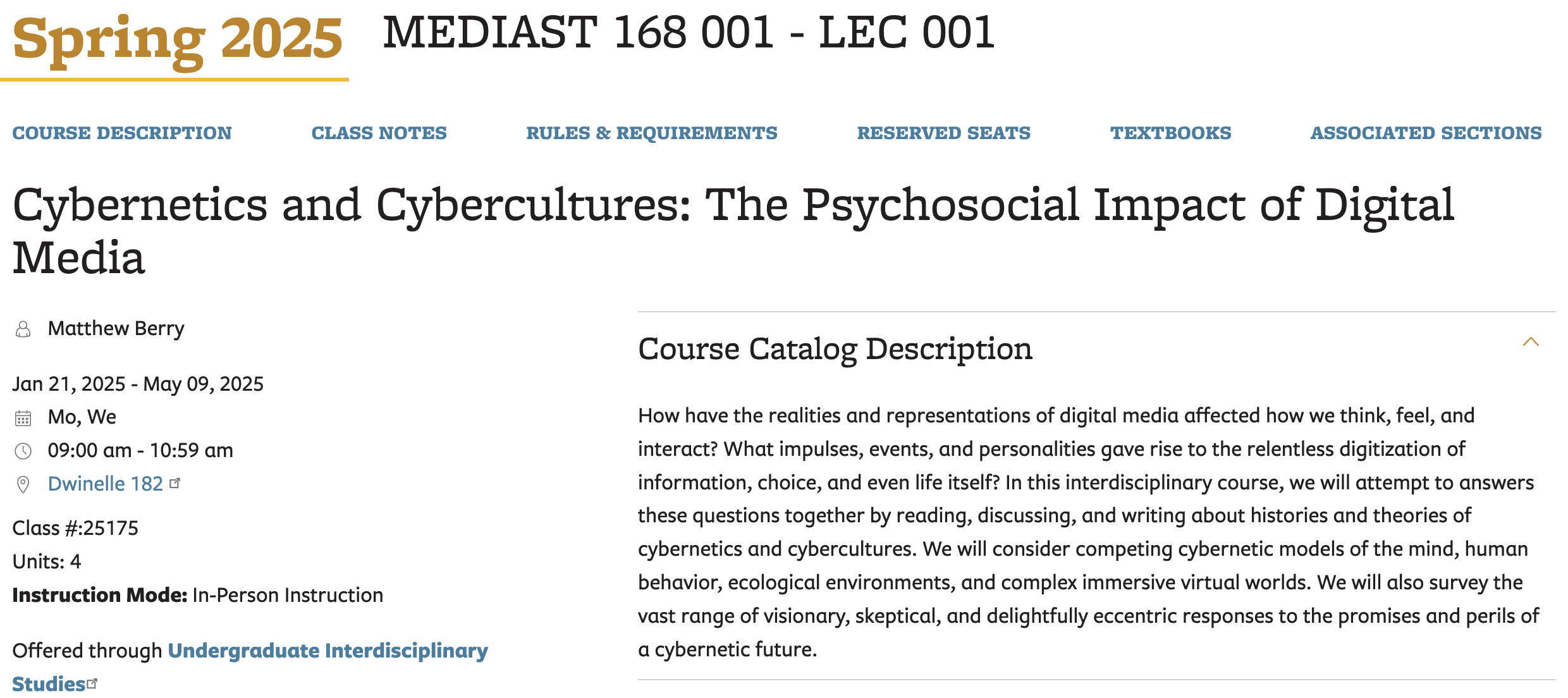 course catalog mediast168